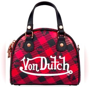 🌹 Von Dutch Red & Black Plaid Bowling Bag Tote | NWT